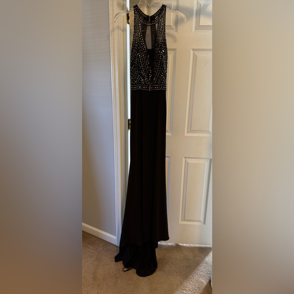 Embellished Grey Beaded Halter Evening Gown